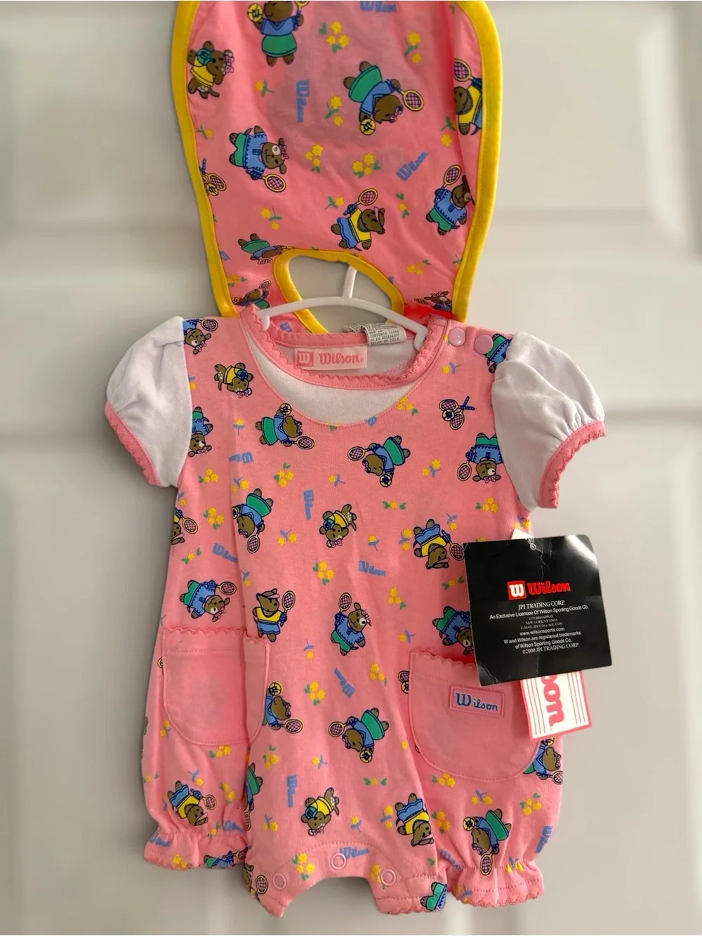 NWT Vintage Wilson I Love Tennis Baby Romper & Reversible Bib Set 6/9M